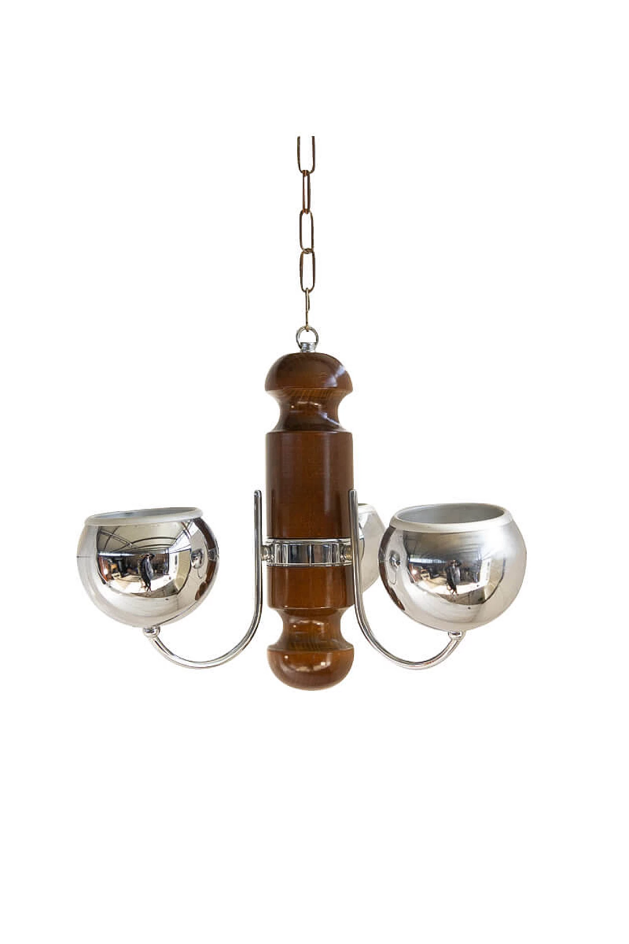 Chandelier in wood and steel, 70s 1206556