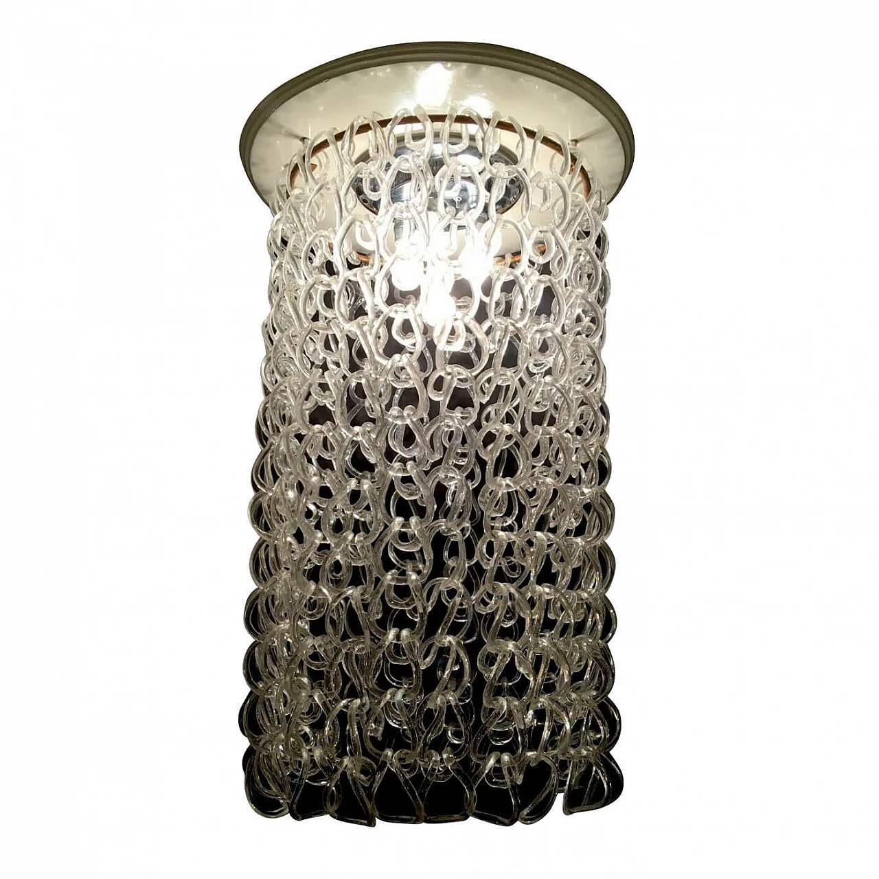 Lampadario Giogali in vetro, legno e ottone di Vistosi, anni '60 1206566