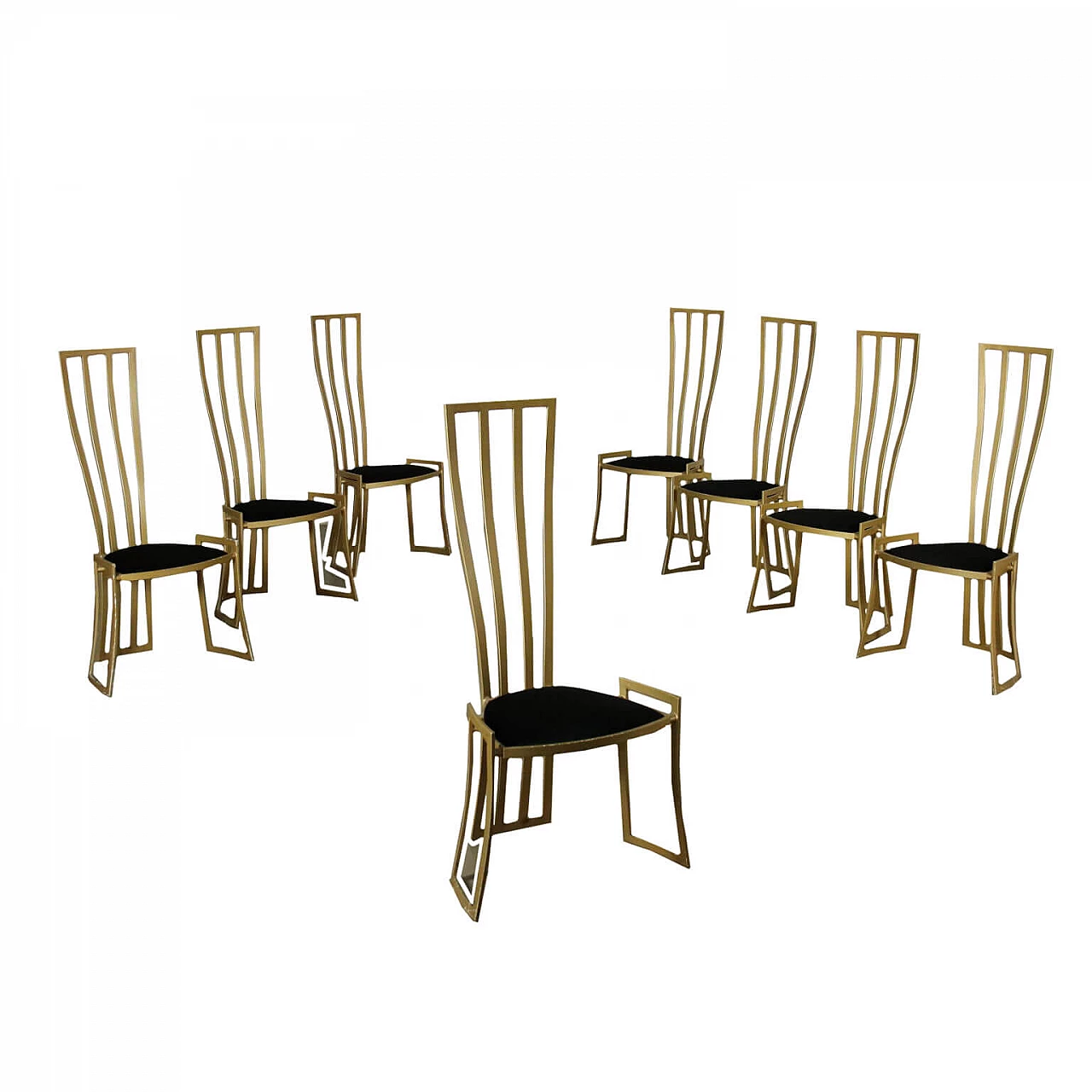 8 Enameled metal chairs by Marzio Cecchi, 80s 1206647
