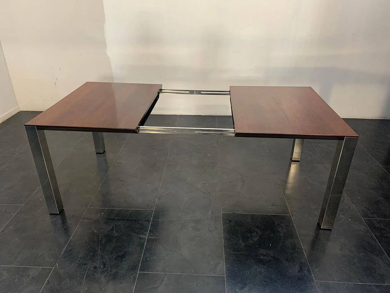 Dining table in rosewood and steel, 70s 1206873