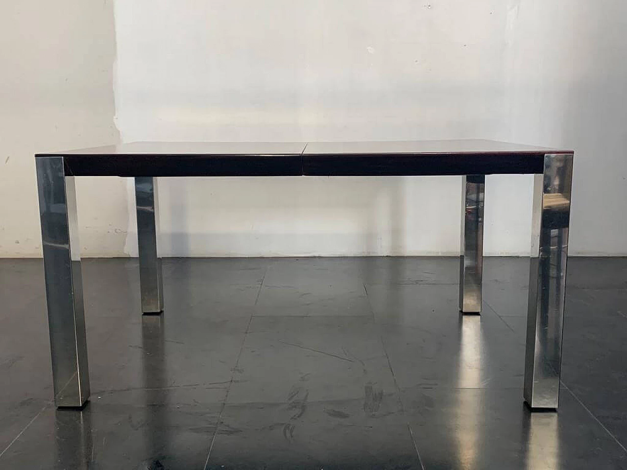 Dining table in rosewood and steel, 70s 1206878