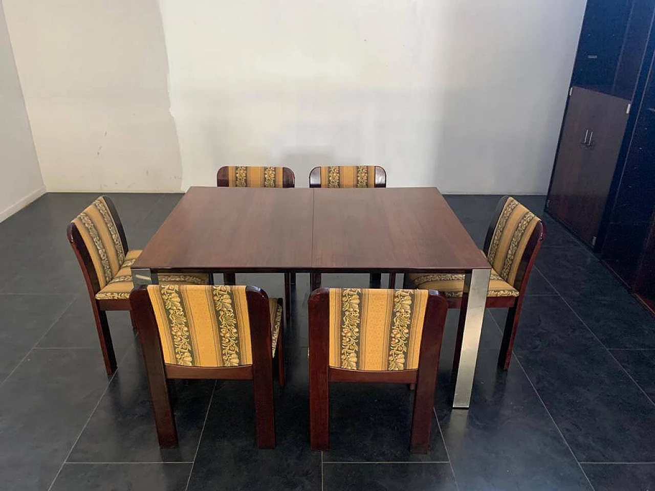 Dining table in rosewood and steel, 70s 1206879