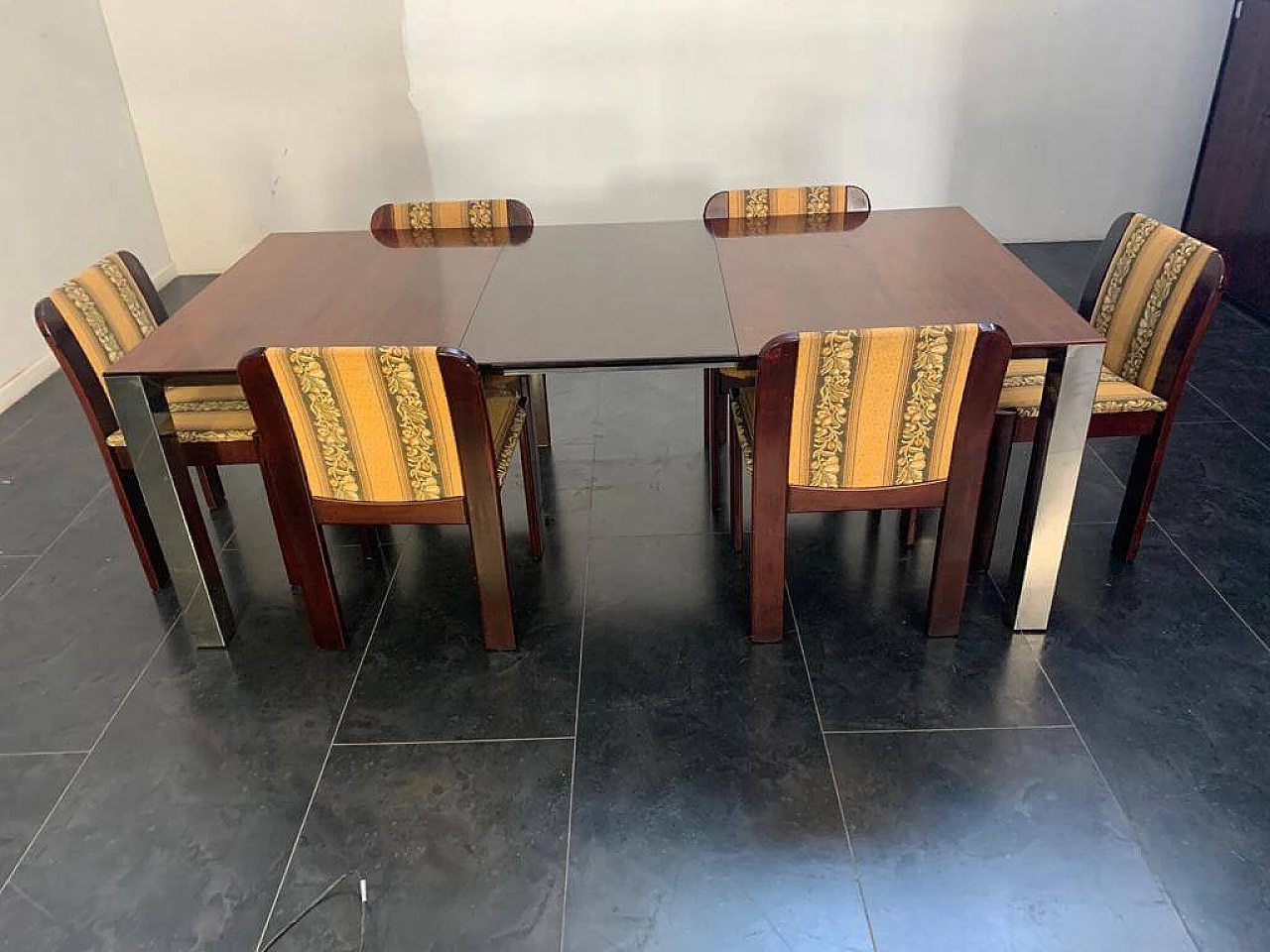 Dining table in rosewood and steel, 70s 1206880