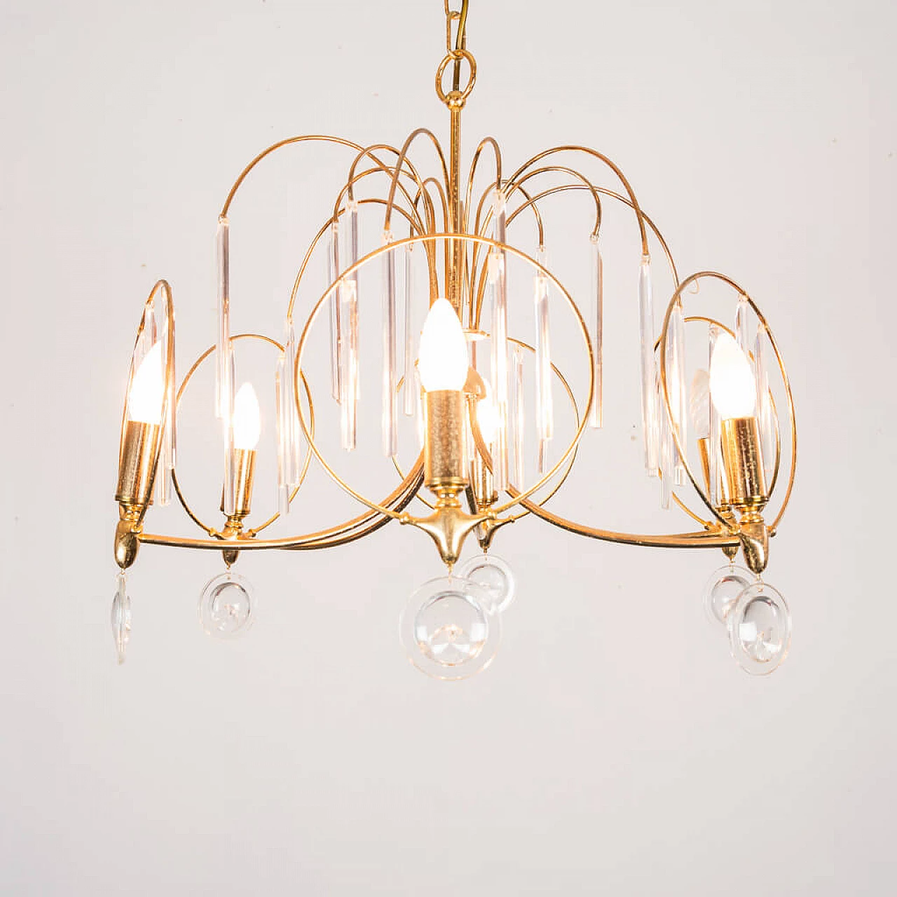 Brass chandelier with 6 lights, 60s 1206887