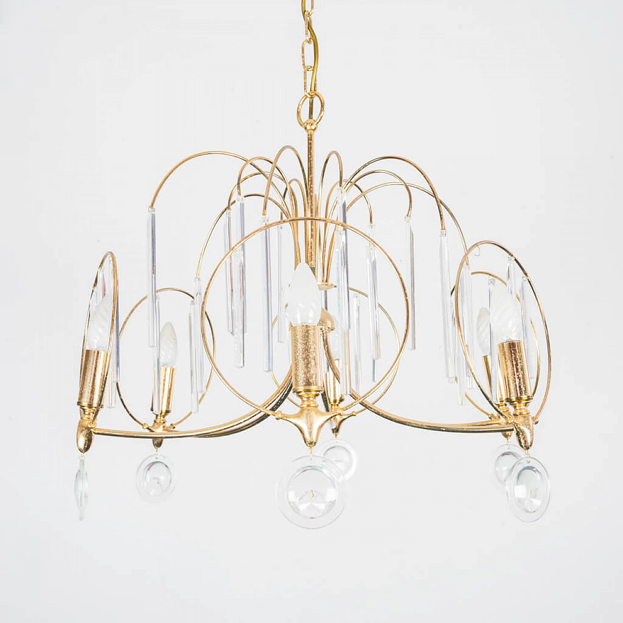Brass chandelier with 6 lights, 60s 1206888