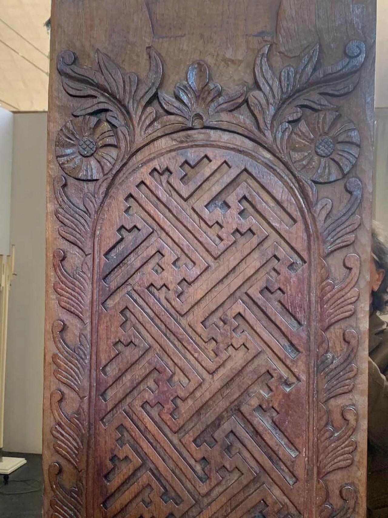 Specchio con pannello coloniale in teak, anni '70 1206948