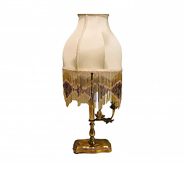 Lampada da tavolo in ottone con paralume in perline di seta, anni '60