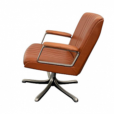 Brown leather swivel desk chair by Osvaldo Borsani for Tecno, 1970s
