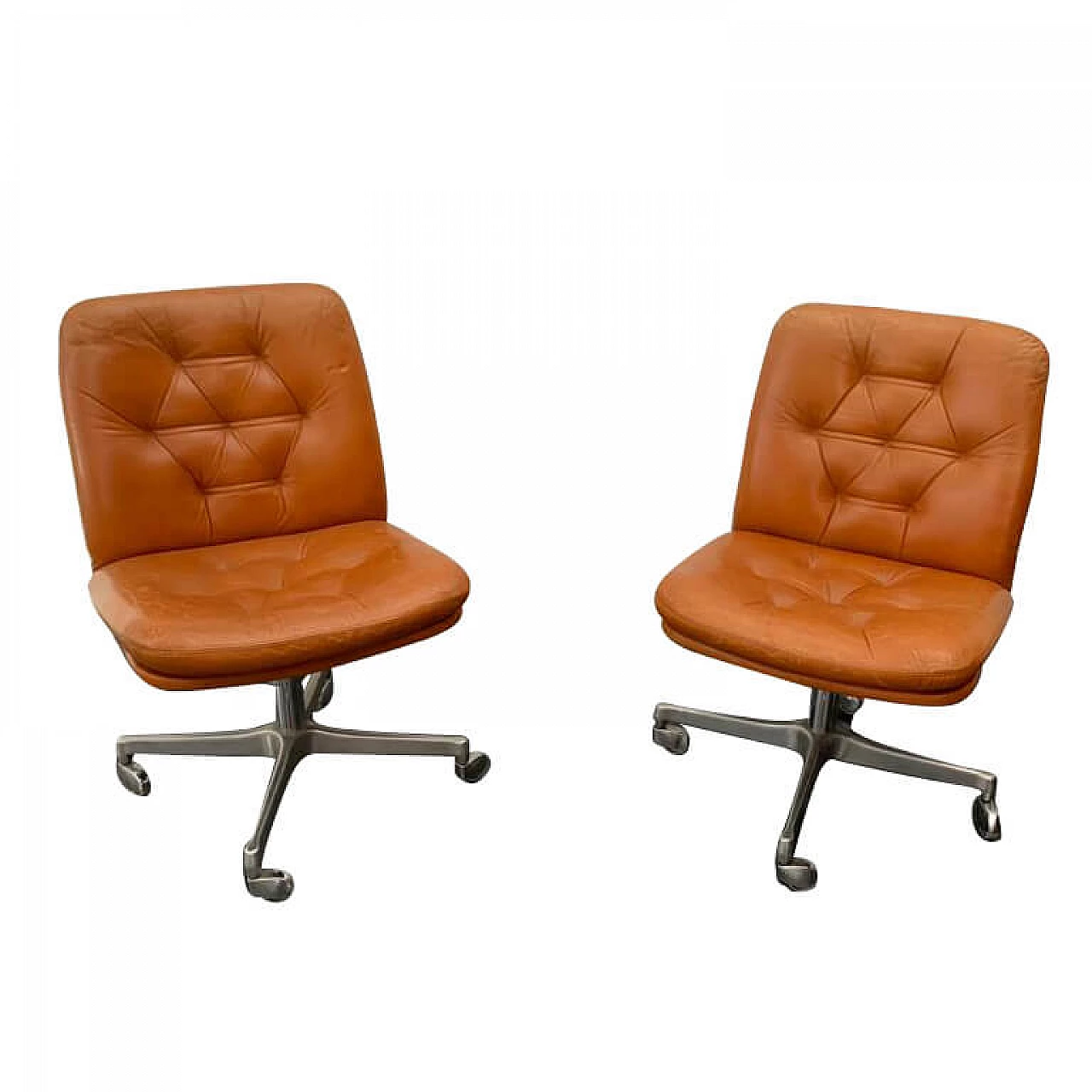 Pair of brown leather swivel desk chairs from Vaghi, 60s 1207257