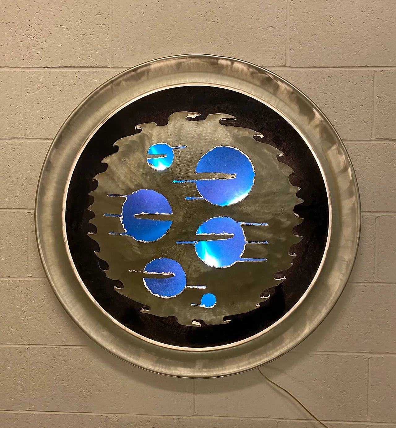 Round luminous wall sculpture, 70s 1207453