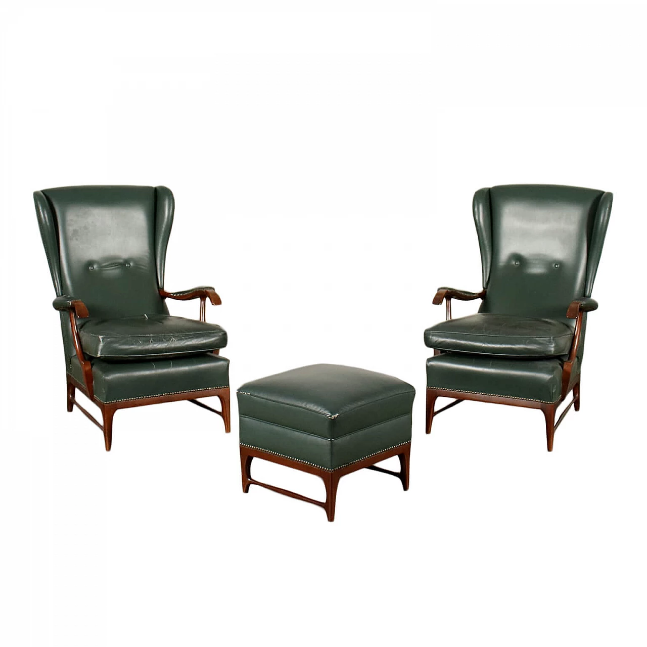 Pair of armchairs in beechwood and simipelle, 50s 1207490