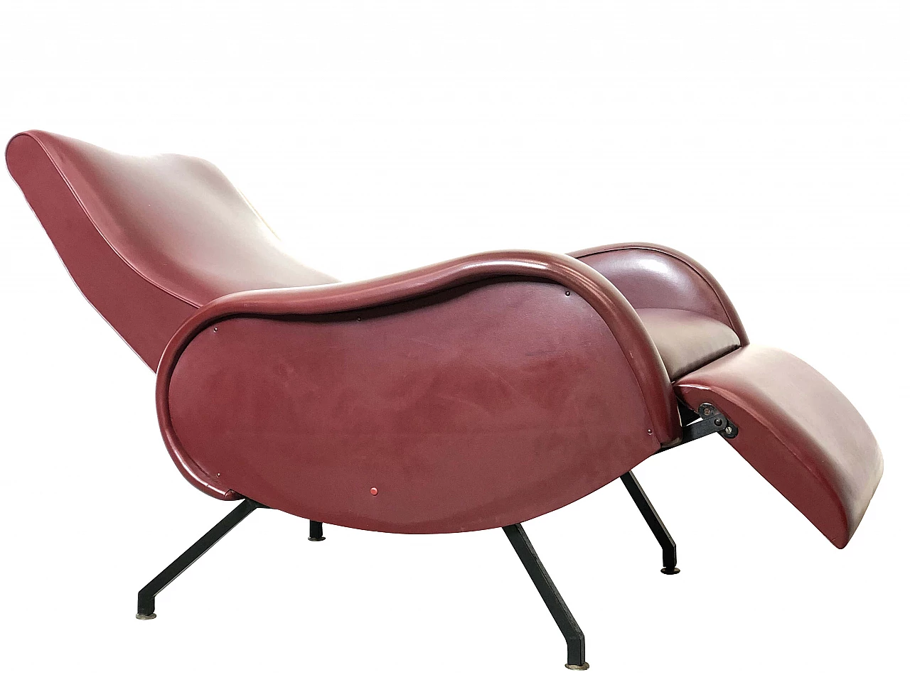 Recliner armchair in burgundy skai, 60s 1207591