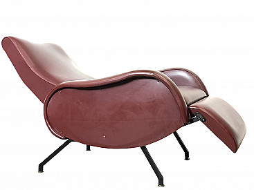 Recliner armchair in burgundy skai, 60s