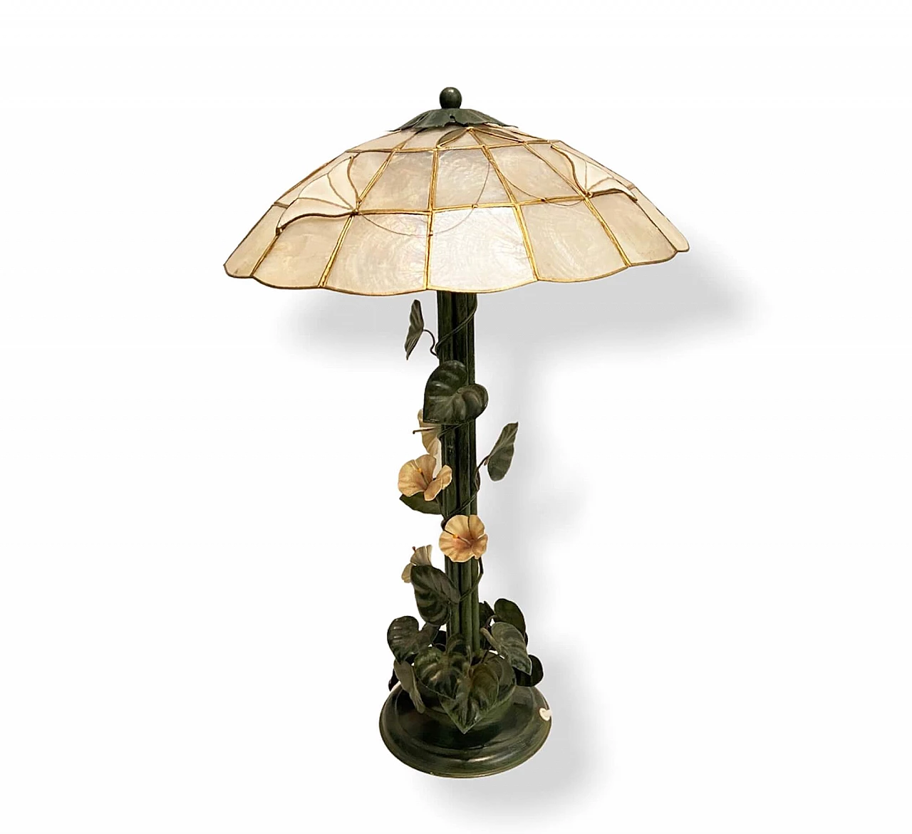 Table lamp with metal flowers, 70s 1207796
