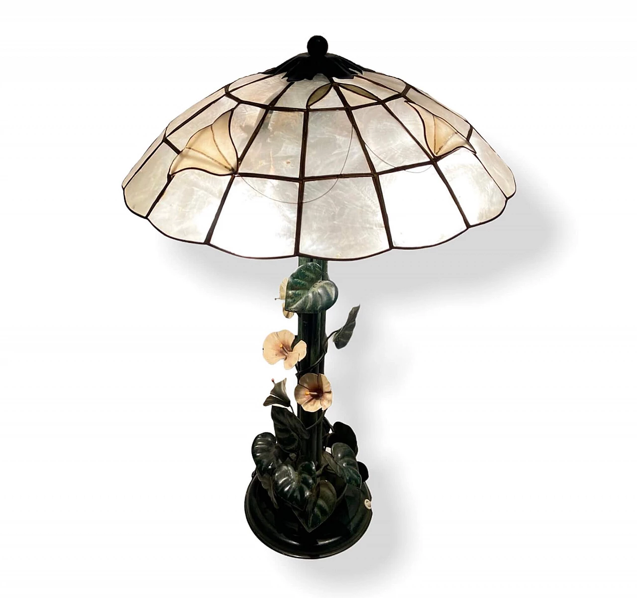 Table lamp with metal flowers, 70s 1207797