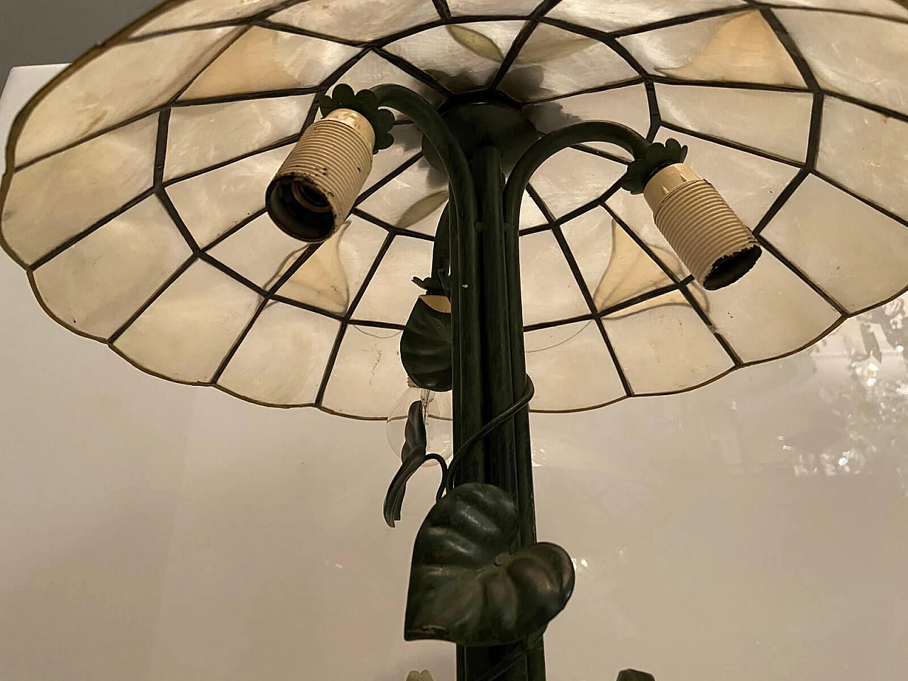 Table lamp with metal flowers, 70s 1207800