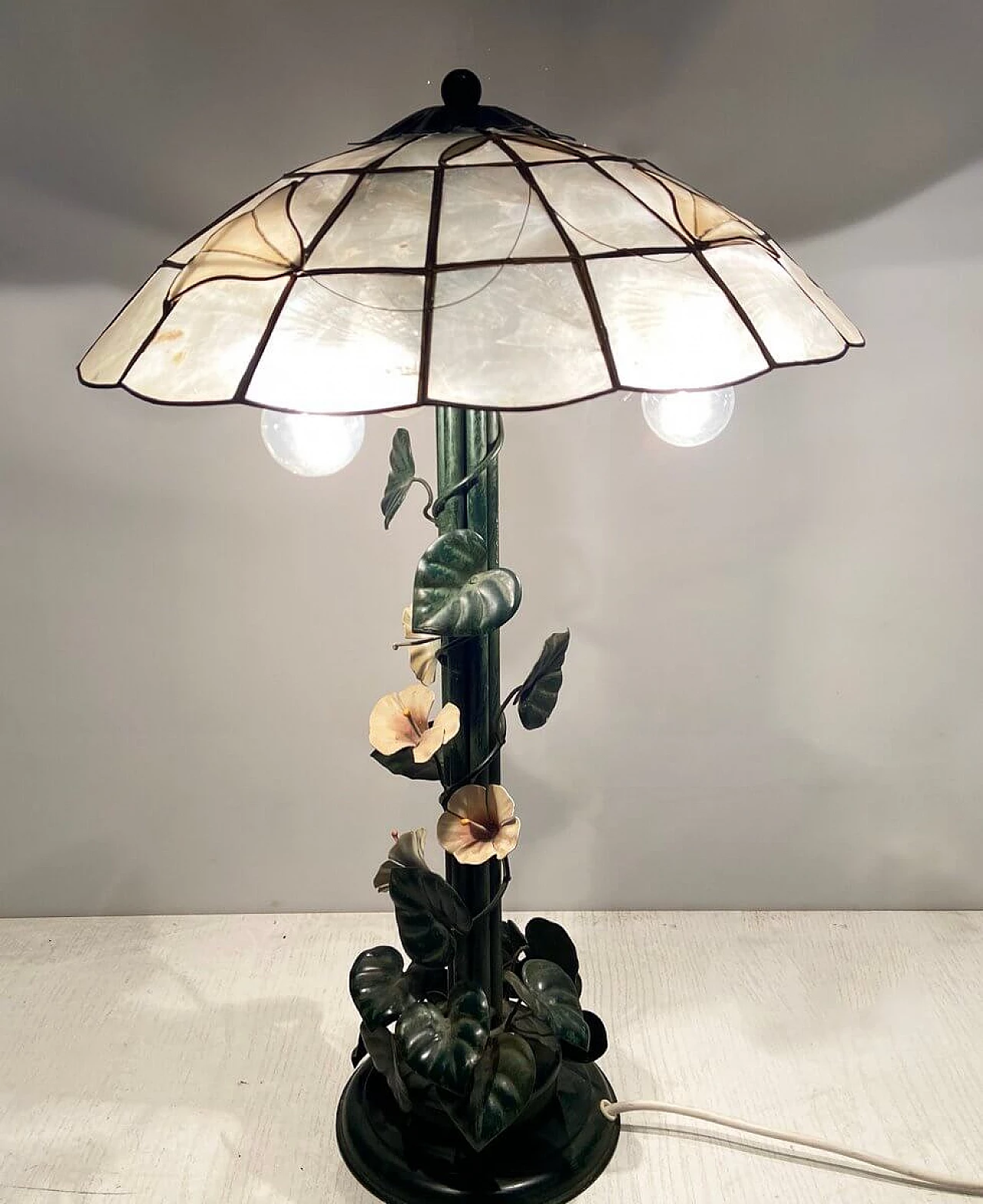 Table lamp with metal flowers, 70s 1207802