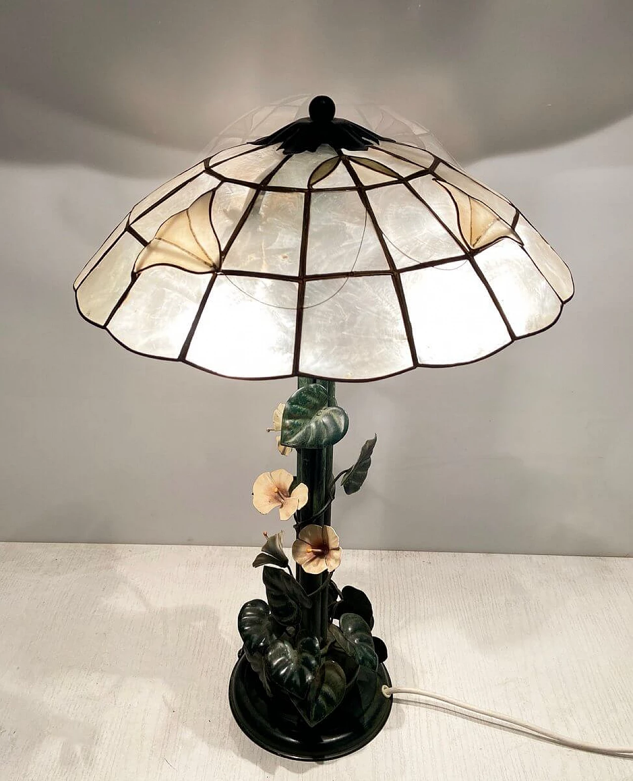 Table lamp with metal flowers, 70s 1207803