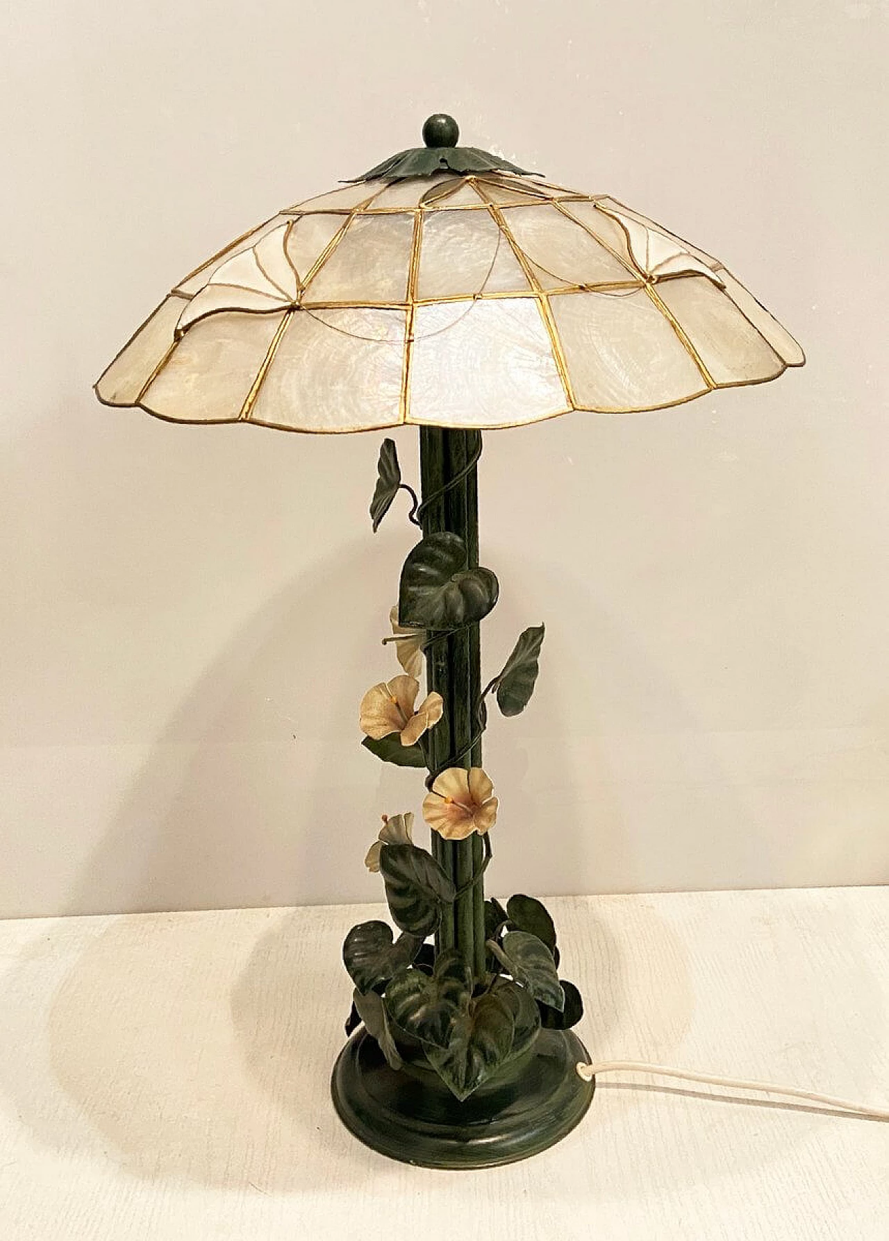 Table lamp with metal flowers, 70s 1207804