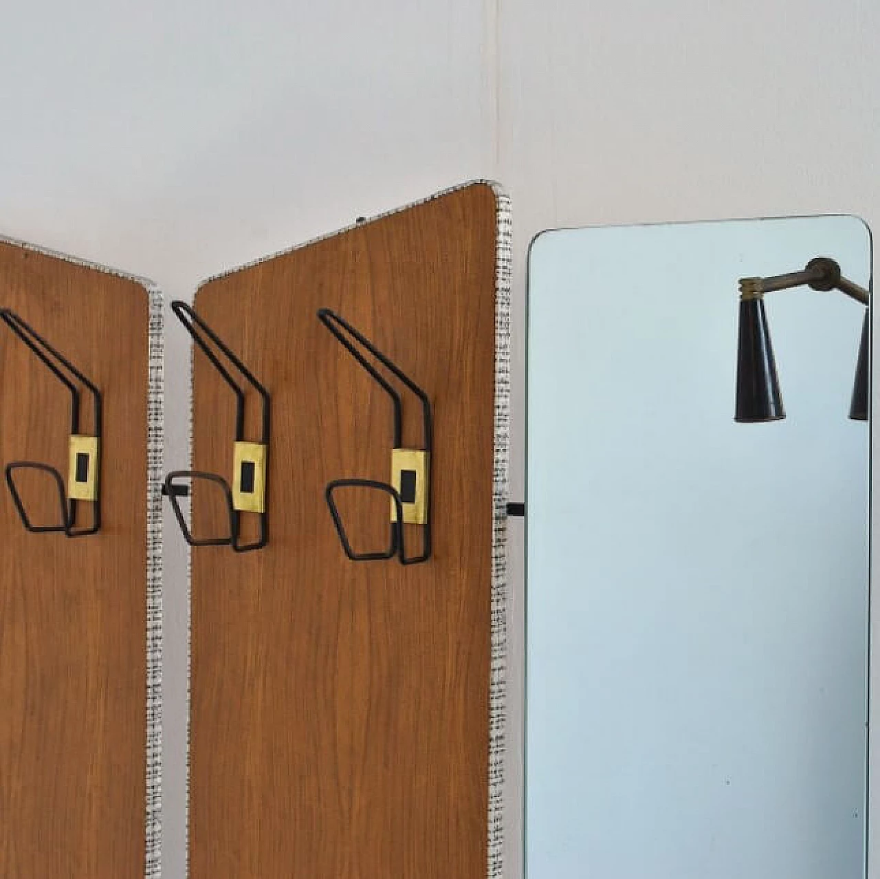 Coat stand with four hooks, courtesy light and mirror, 60s 1207845