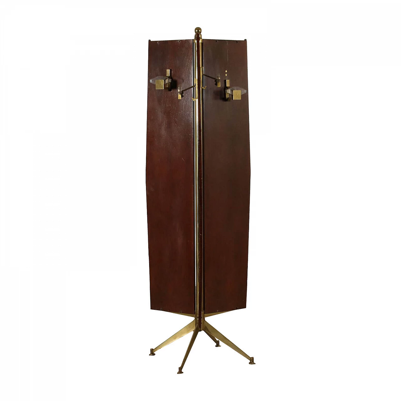Swivel coat stand in wood and brass, 60s 1207978