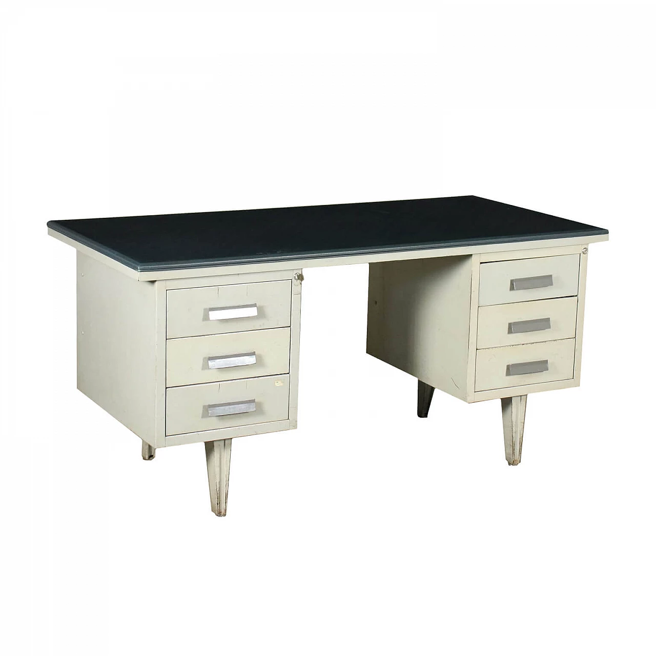 Desk with drawers in metal and leatherette top, 60s 1207989