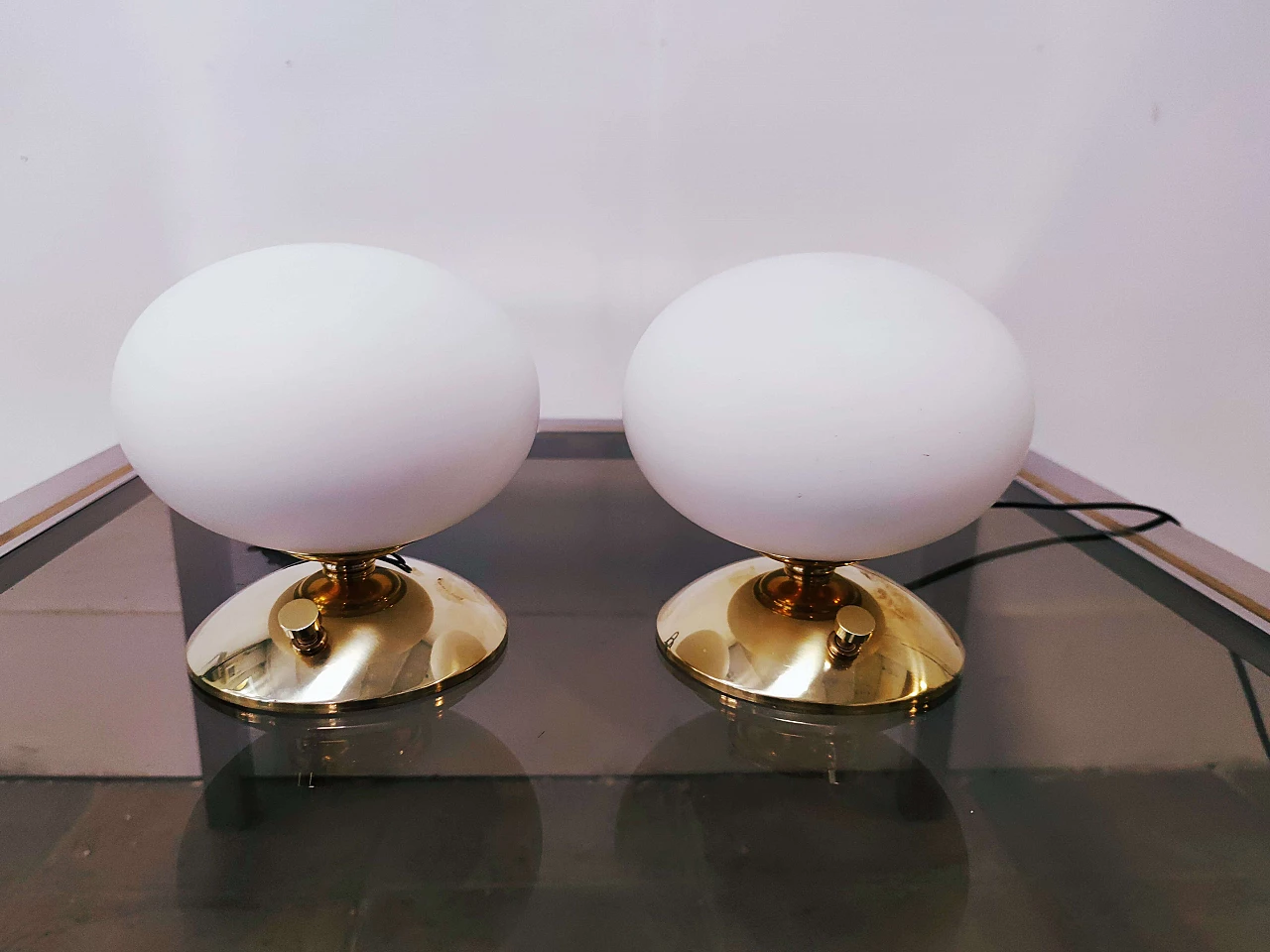 Table lamp in brass and glass, 80s 1208103