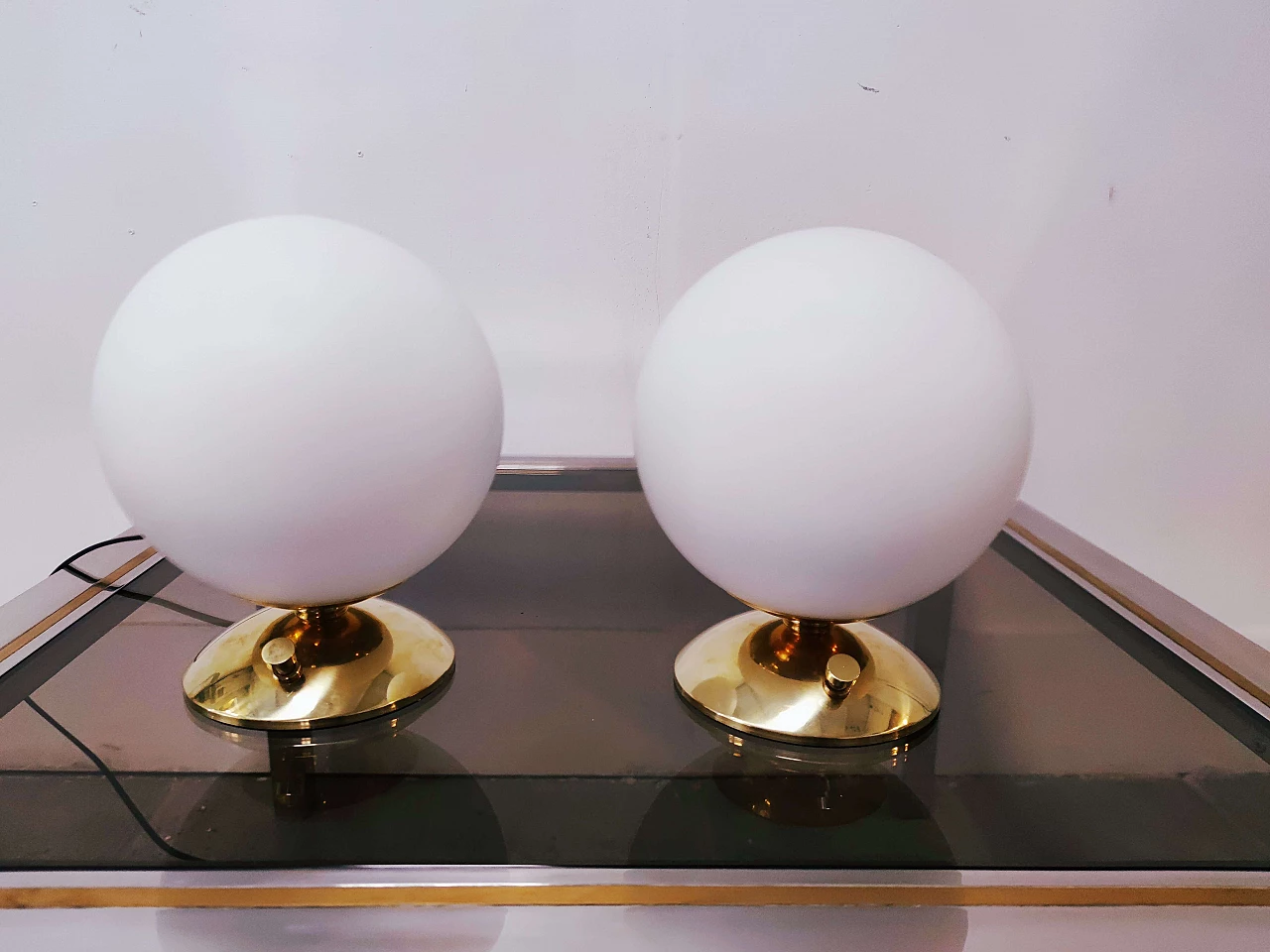 Table lamp in brass and glass, 80s 1208105