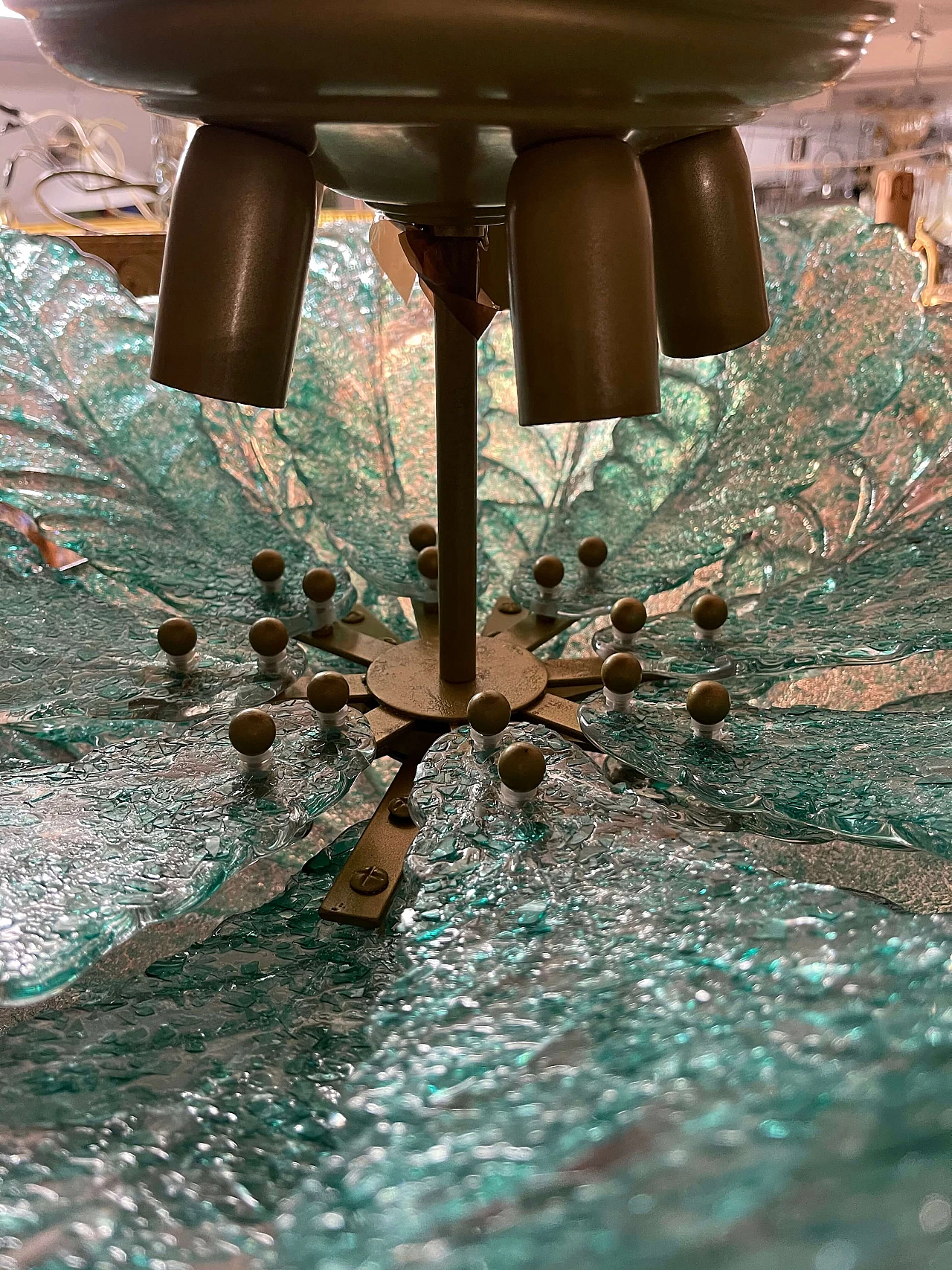 Grande lampadario in vetro di Murano verde menta, anni '60 1208169