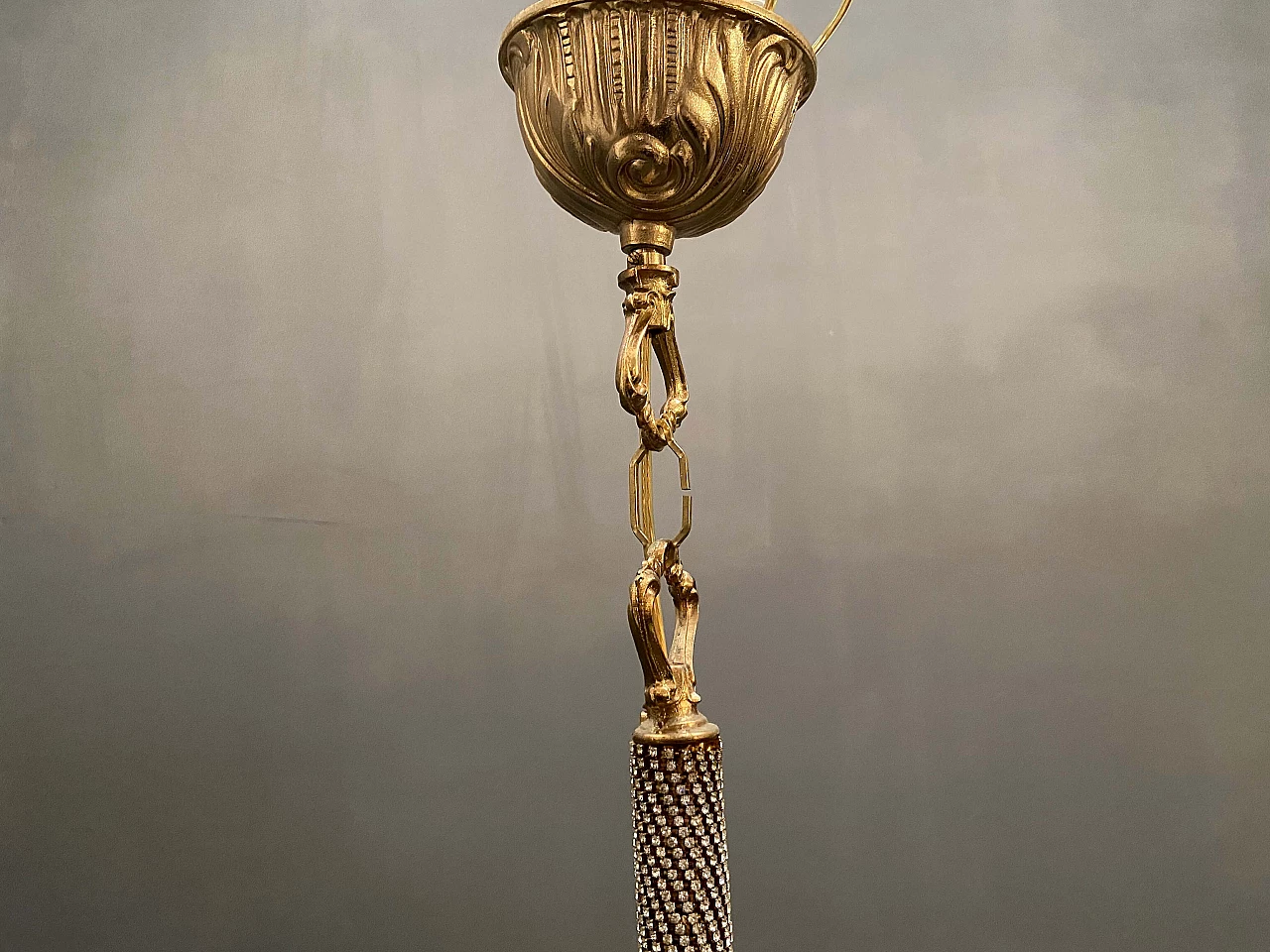 Lampadario in stile Barocco in vetro di Murano e ottone di Rosa Perla, anni '60 1208184