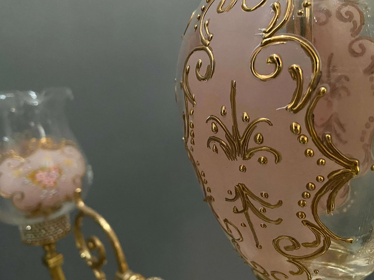 Lampadario in stile Barocco in vetro di Murano e ottone di Rosa Perla, anni '60 1208185