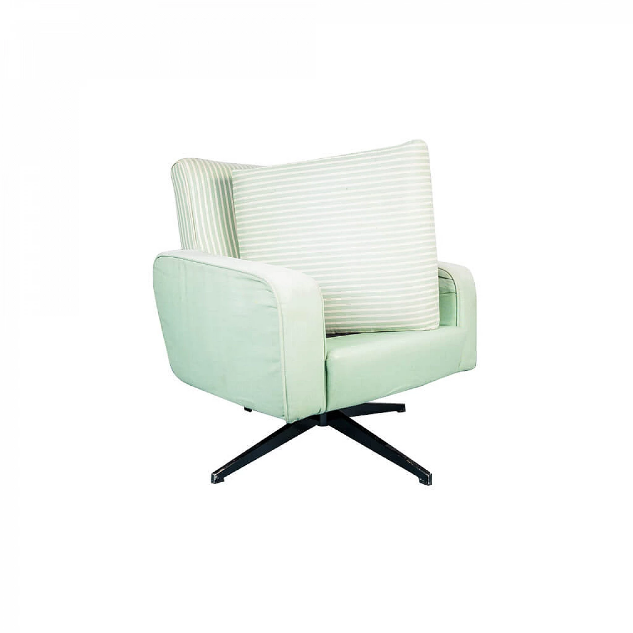 Swivel studio armchair in stripped green fabric, 60s 1208198