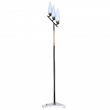 Floor lamp in opaline glass, brass and marble by Stilnovo, 50s