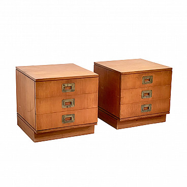 Pair of nightstands in wood and brass by Ico Parisi, 60s
