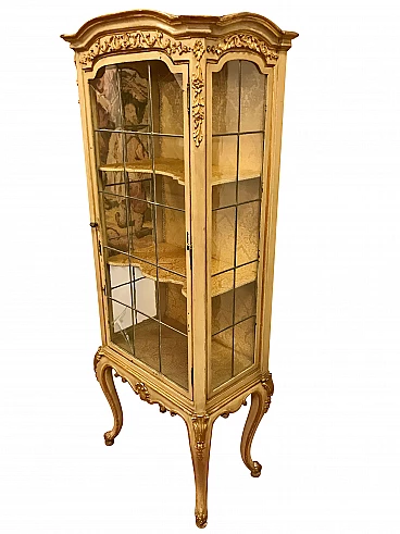 Louis XVI lacquered and gilded showcase with cathedral glass, Turin, original 18th century
