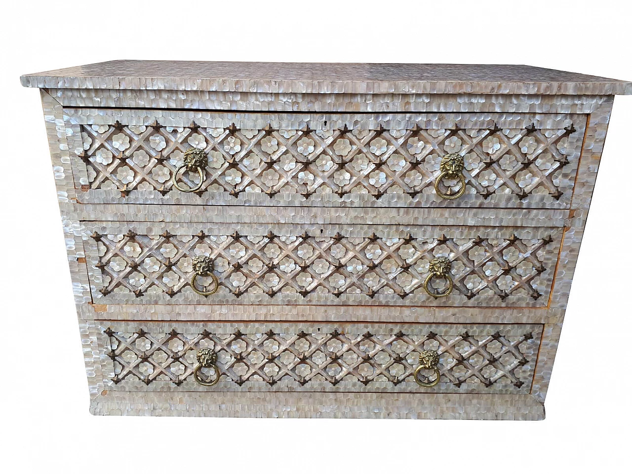 Pair of nightstands and chest of drawers covered in mother of pearl 1209035