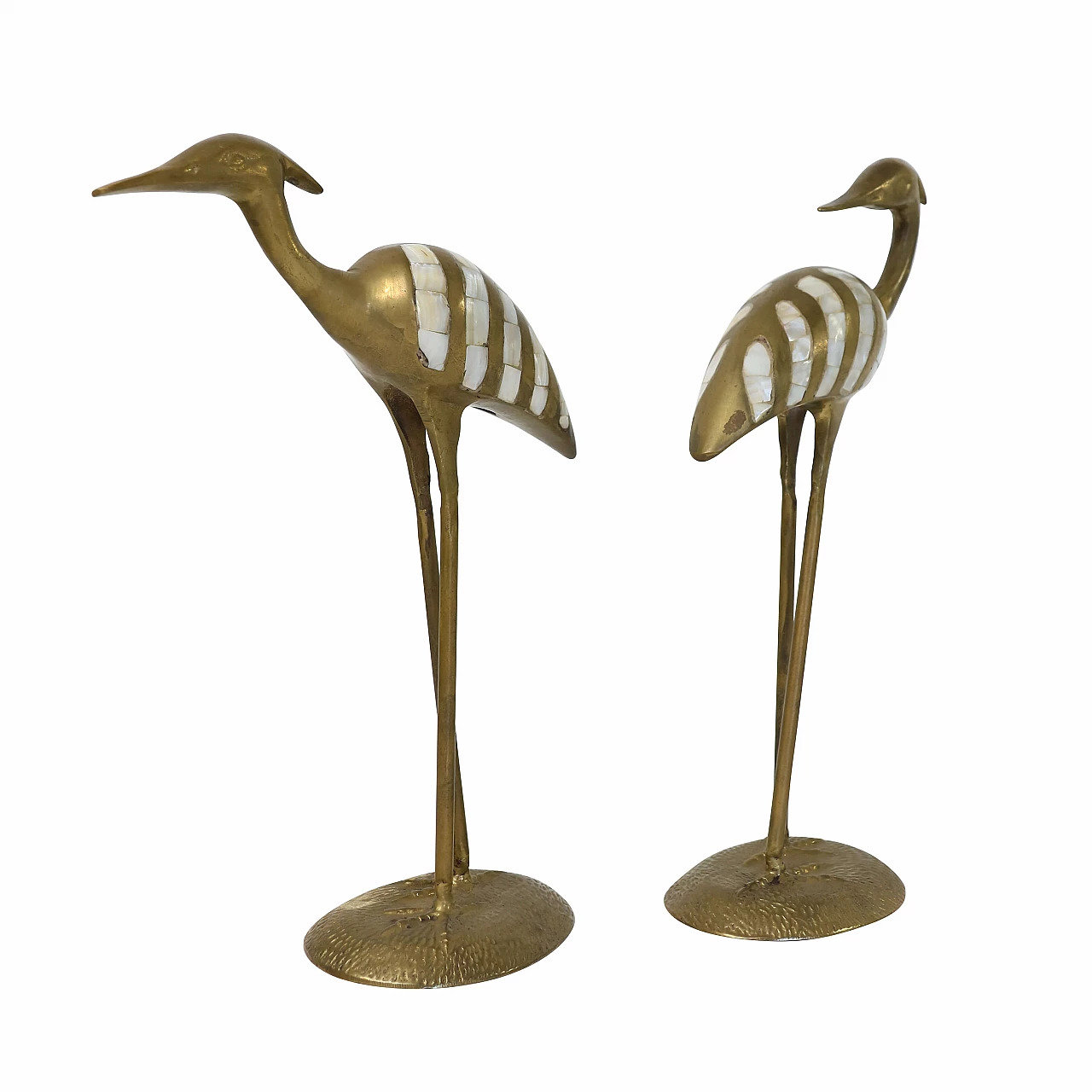 Pair of flamingos in brass and pink stone, 1960s 1209316
