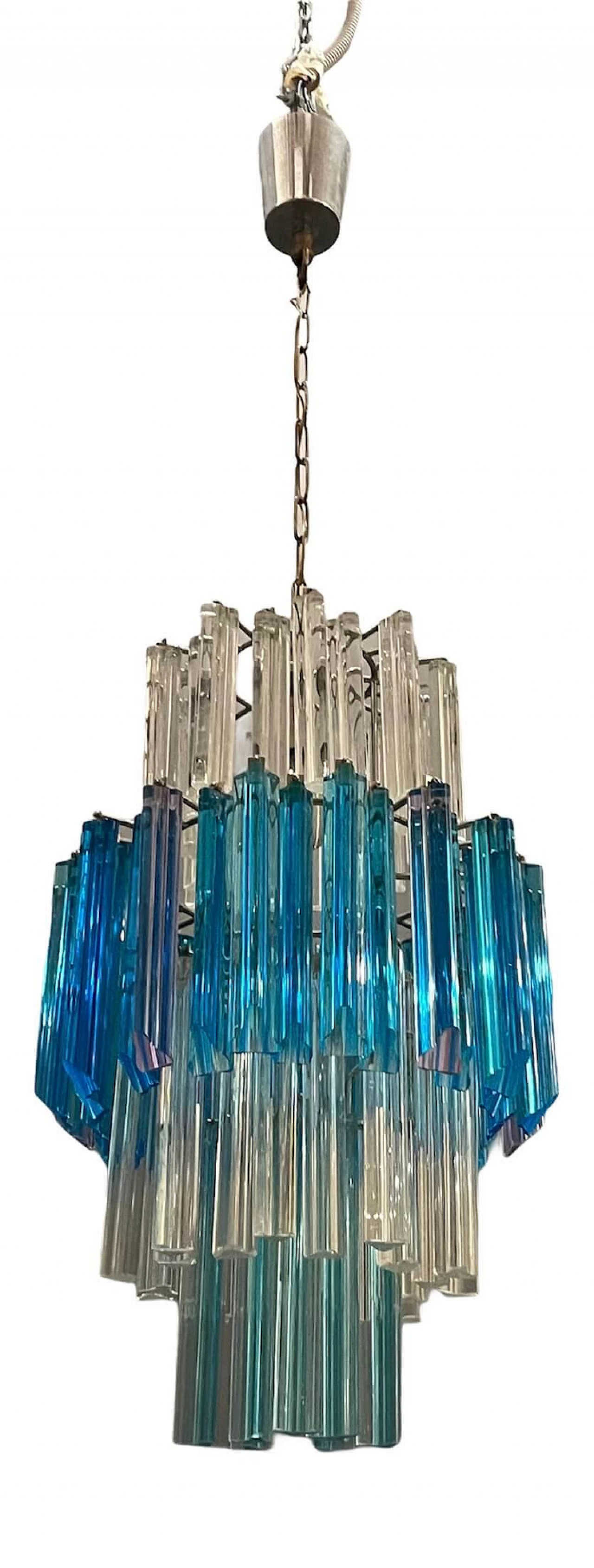 Lampadario a prismi in vetro di Murano blu, anni '70 1209334