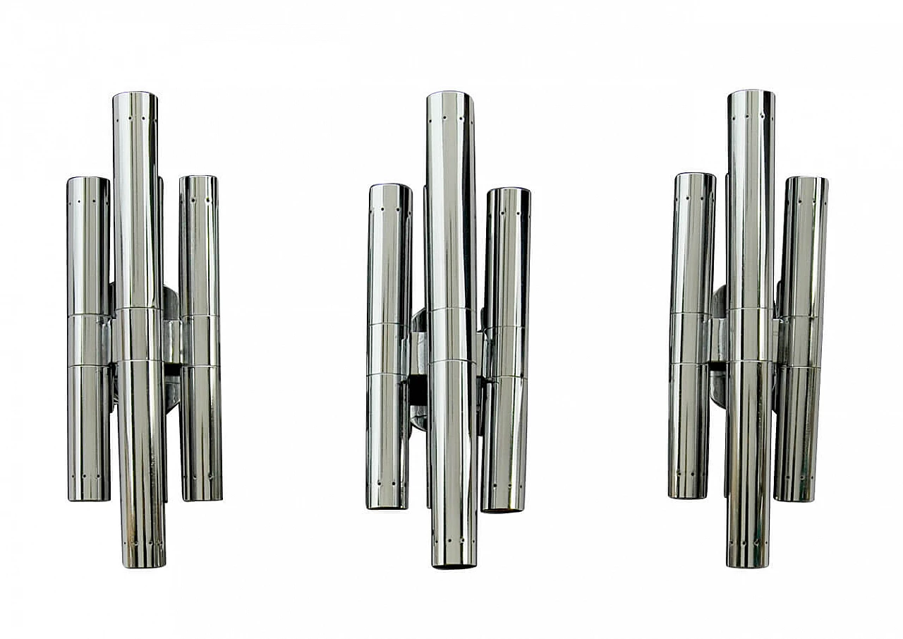 3 Wall lamps in chromed metal by Lamperti, 70s 1209399