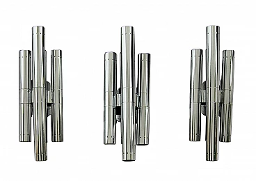 3 Appliques in metallo cromato di Lamperti, anni '70