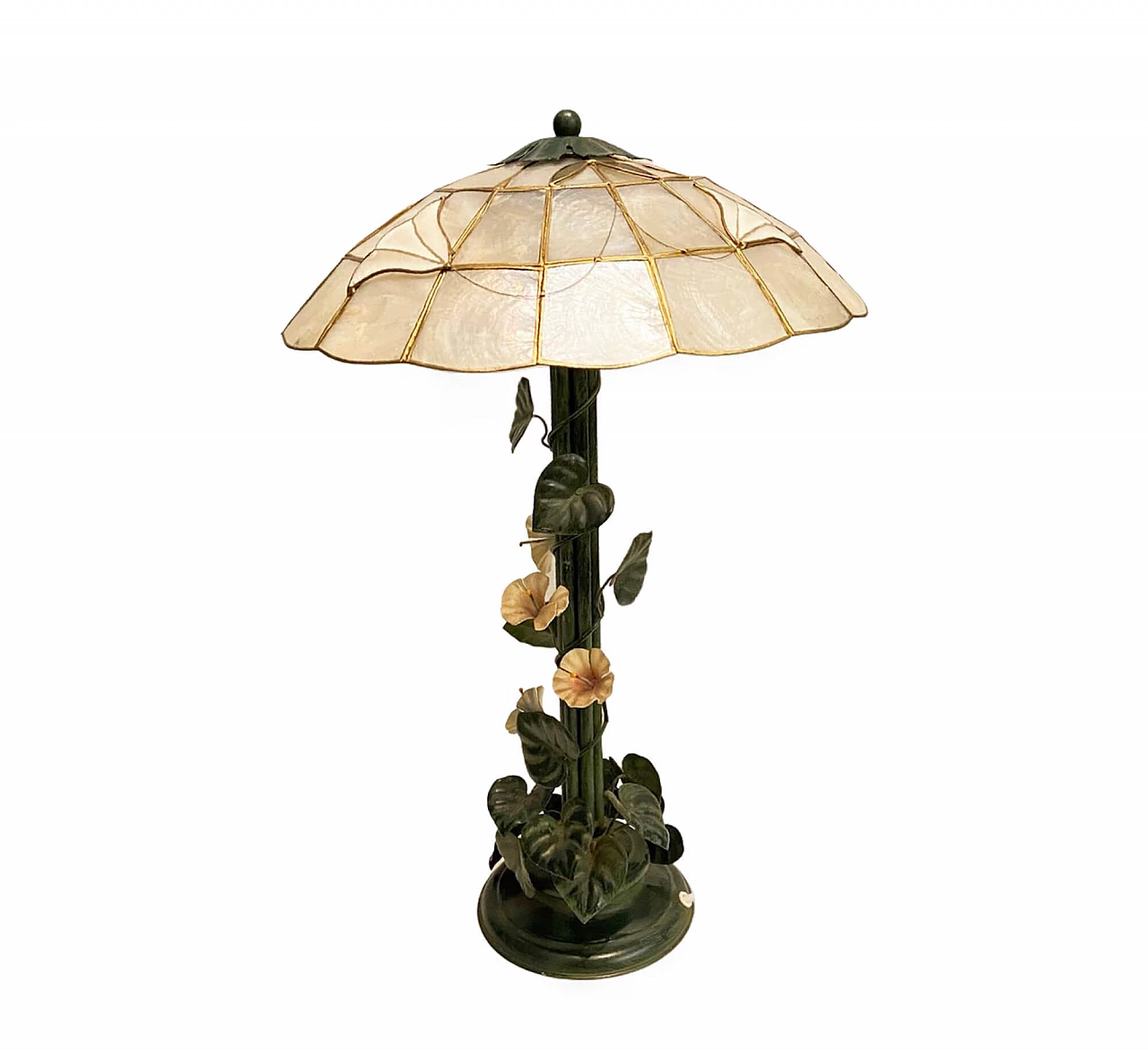 Table lamp with metal flowers, 70s 1209411