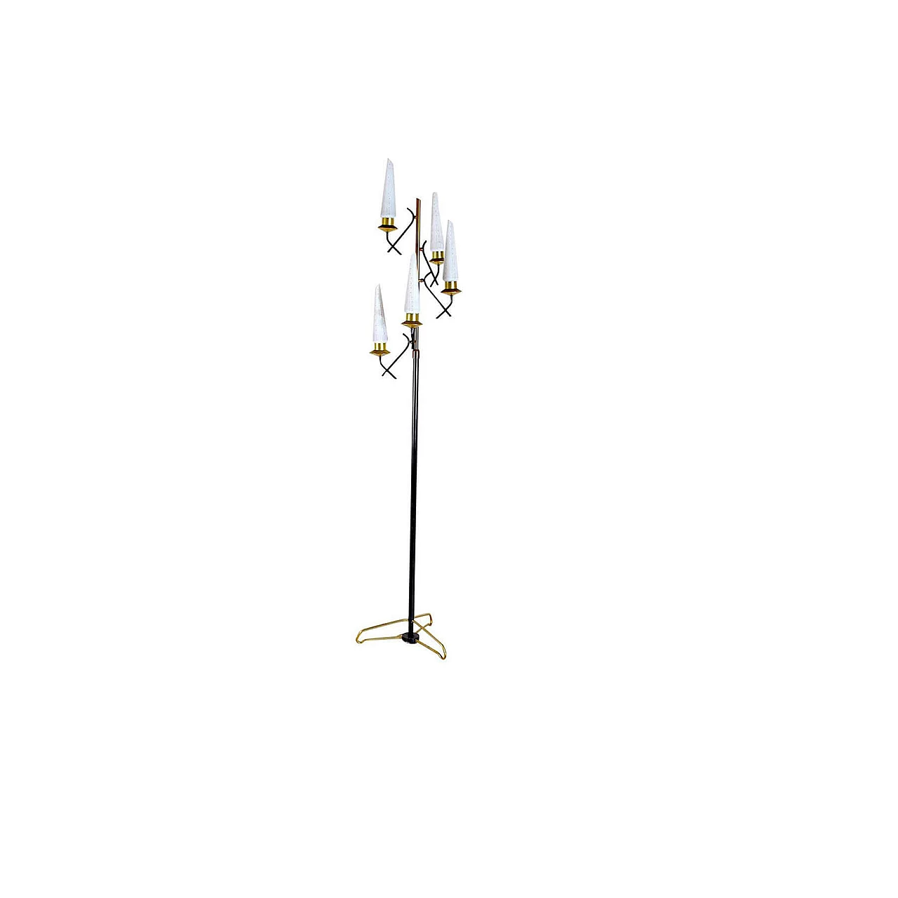 Floor lamp in lacquered metal, opaline glass and brass by Stilnovo, 50s 1209501