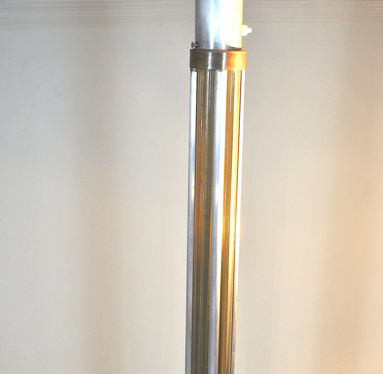 Rationalist floor lamp in aluminum, copper and glass canes, 40s 1209589