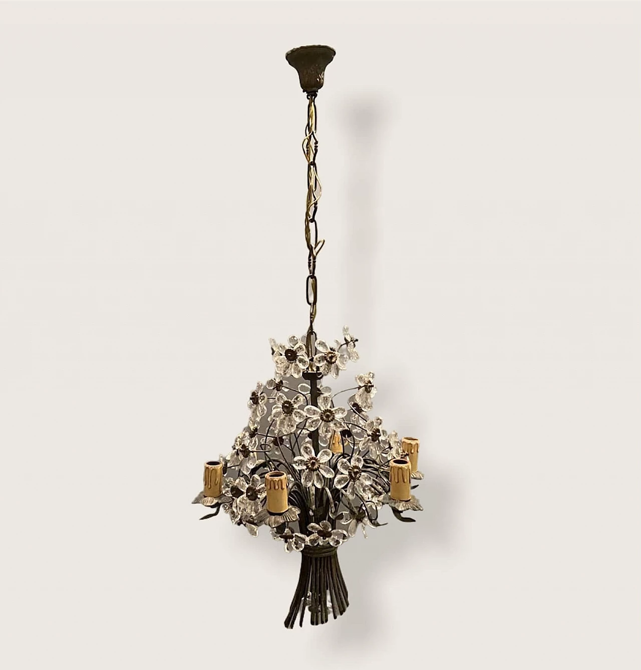 Bronze chandelier with crystal flowers in the style of Maison Baguès, 20s 1209665