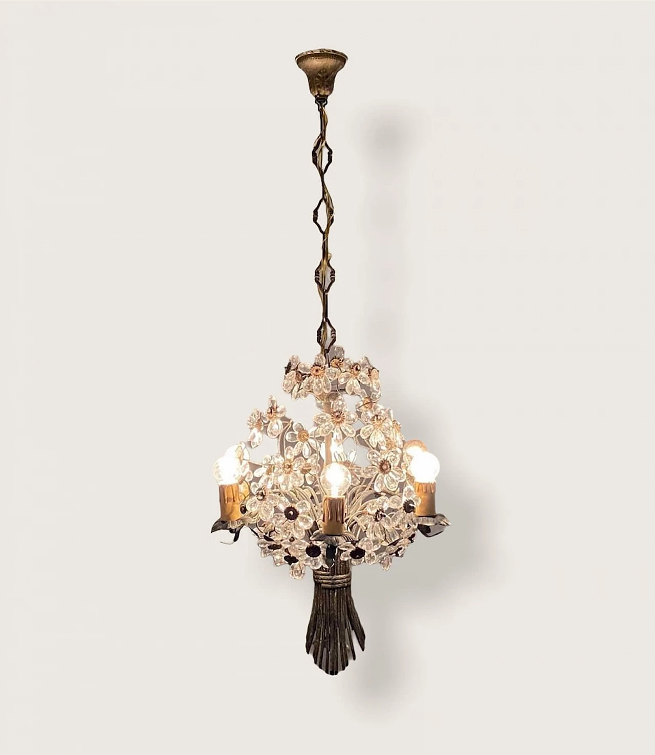 Bronze chandelier with crystal flowers in the style of Maison Baguès, 20s 1209666