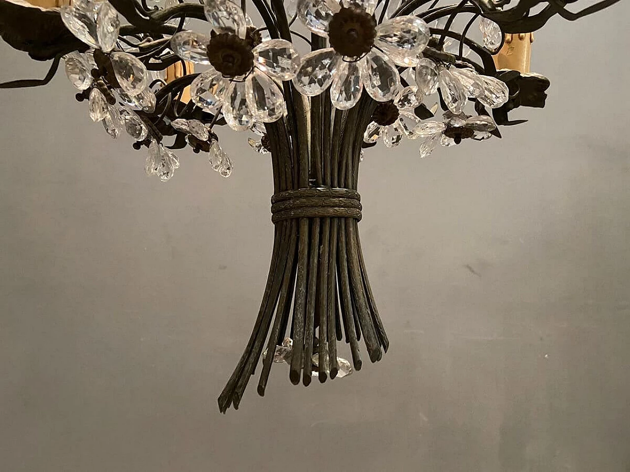 Bronze chandelier with crystal flowers in the style of Maison Baguès, 20s 1209668