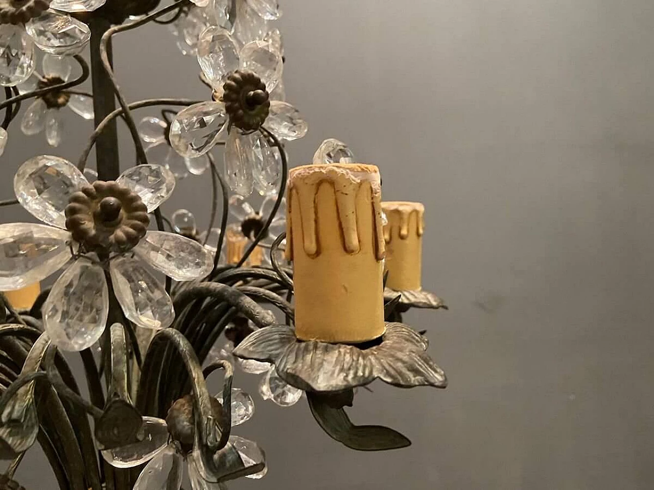 Bronze chandelier with crystal flowers in the style of Maison Baguès, 20s 1209671