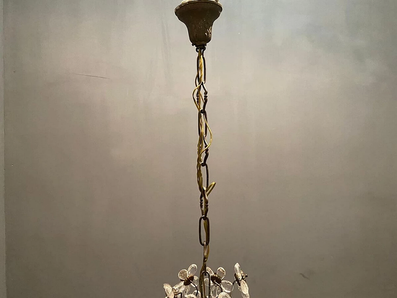 Bronze chandelier with crystal flowers in the style of Maison Baguès, 20s 1209672