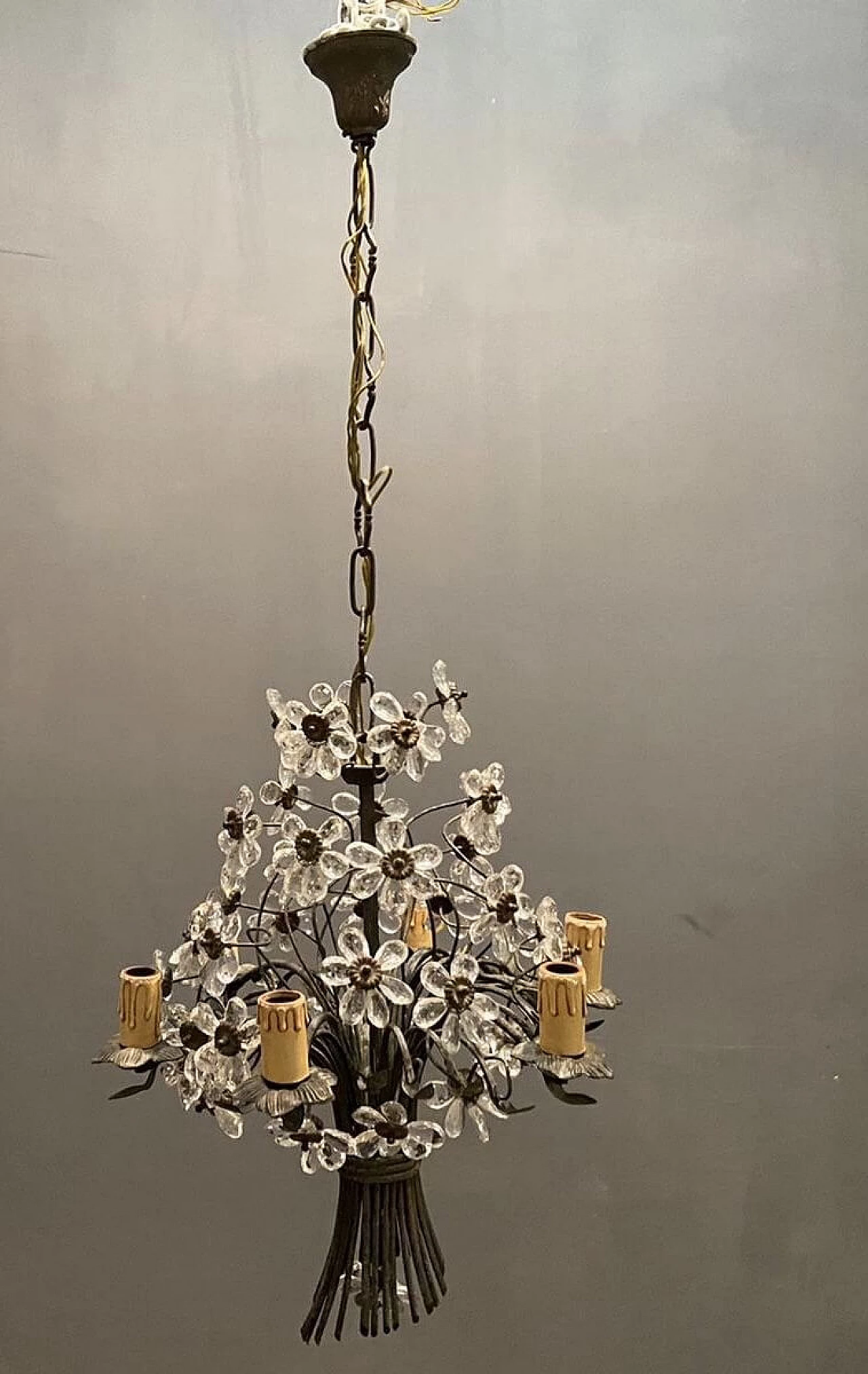 Bronze chandelier with crystal flowers in the style of Maison Baguès, 20s 1209675