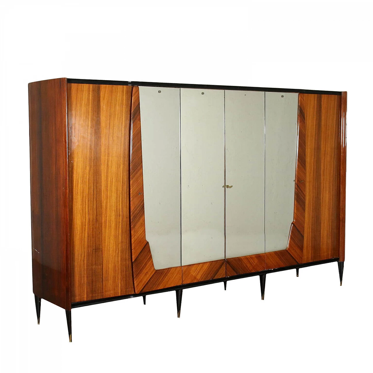 Closet in wood, mirror and brass, 50s 1209882